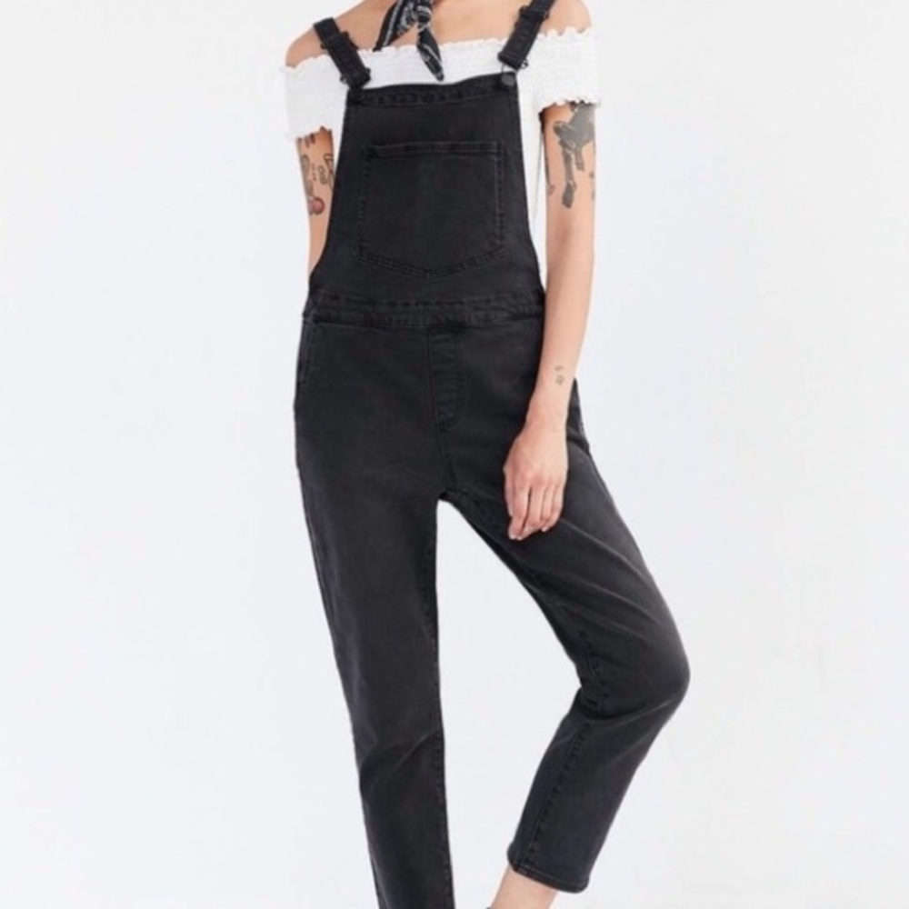 Black denim overalls